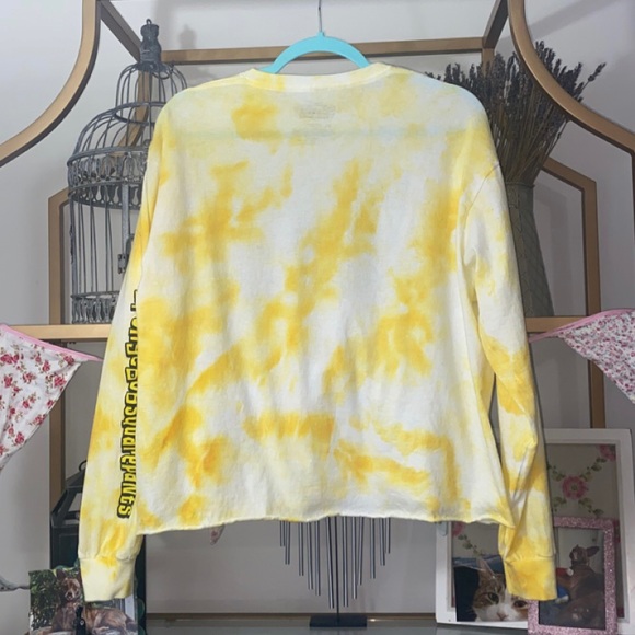 TIE DYED SPONGEBOB CROPPED LONG SLEEVE SHIRT DIY TRENDY TikTok WINTER Y2K - Picture 2 of 4